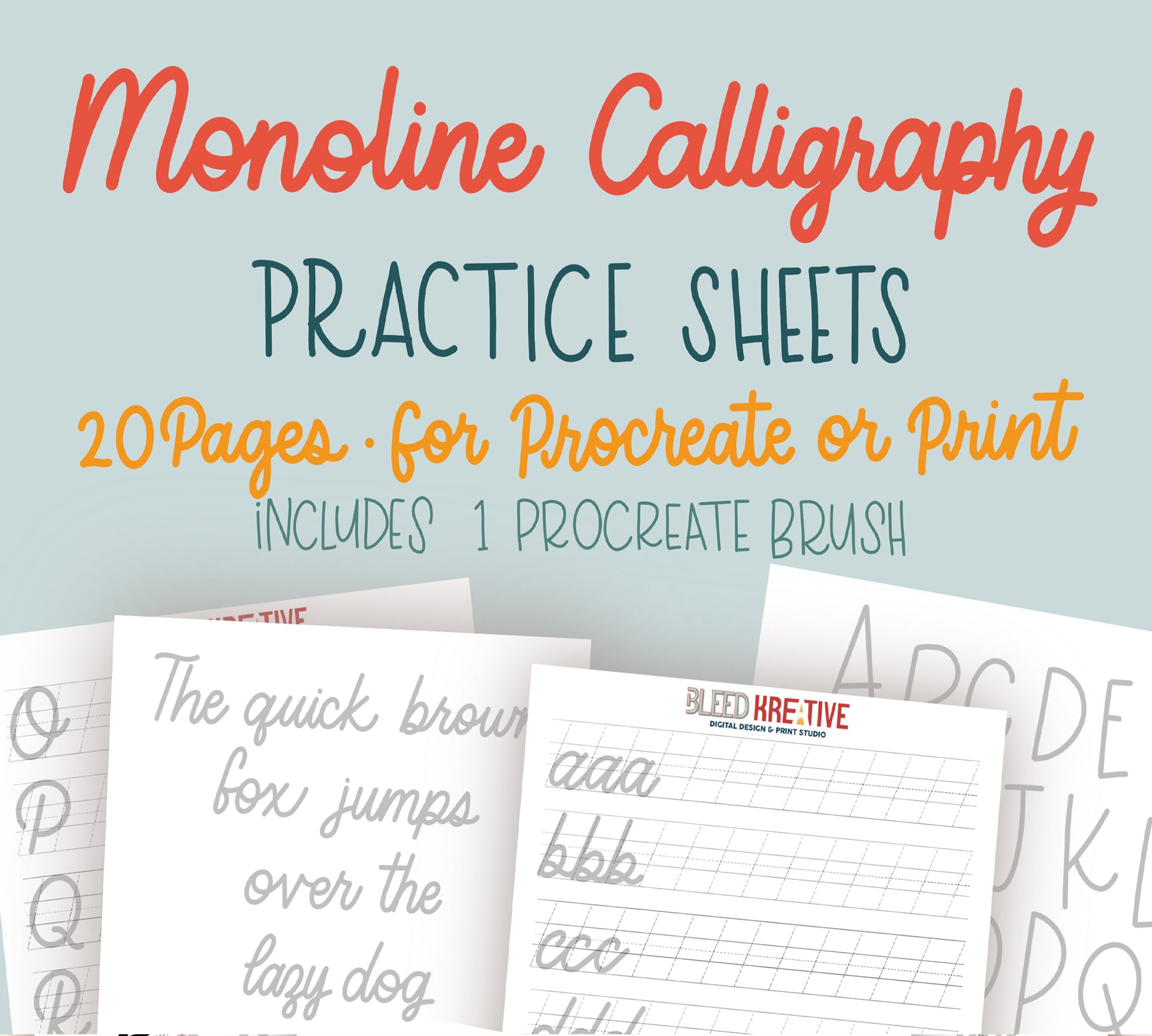 Monoline Calligraphy Lettering WorkBook – Bleed Kreative